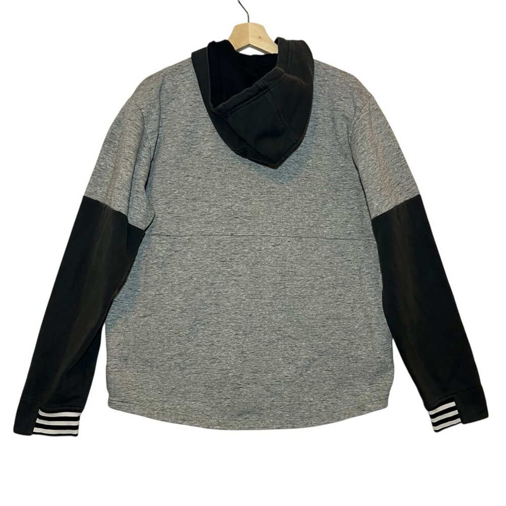 Adidas Mens Size L Gray Black Sweatshirt Hoodie Kangaroo Pocket Logo Athleisure - Picture 2 of 14